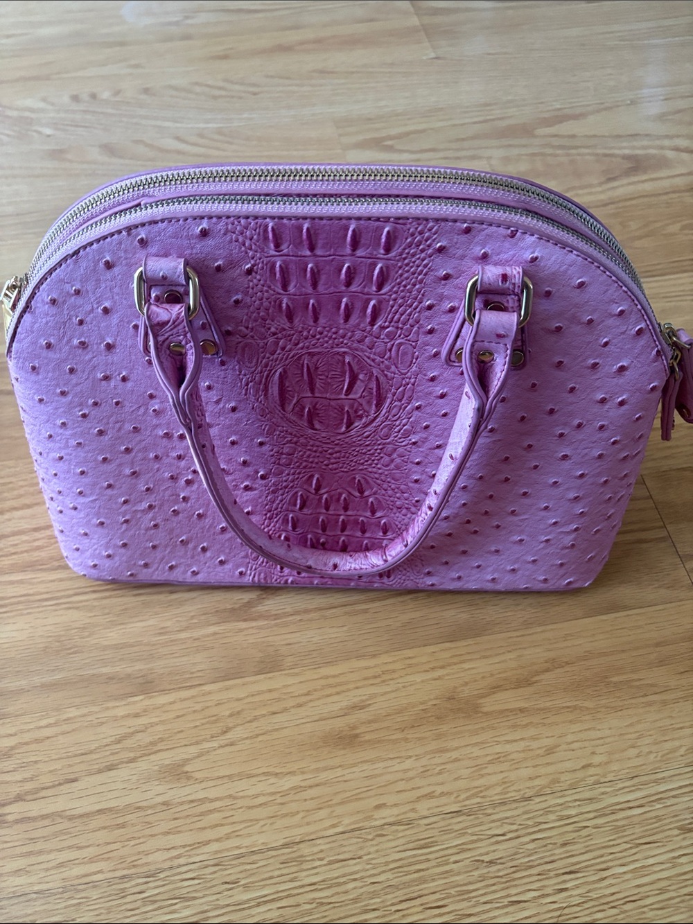 Textured Pink Dome Satchel Handbag with Dual Top Handles